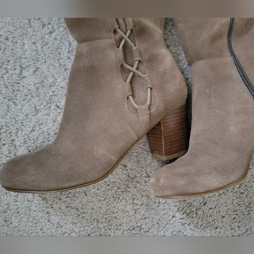 Women's Tan Suede Knee-High Boots - Picture 4 of 9